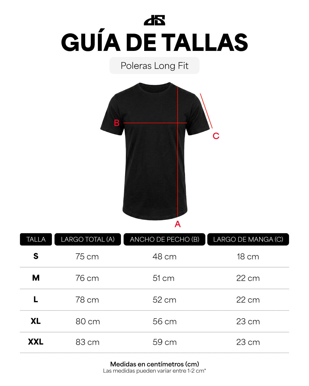 guía de tallas poleras long fit - aguila negra
