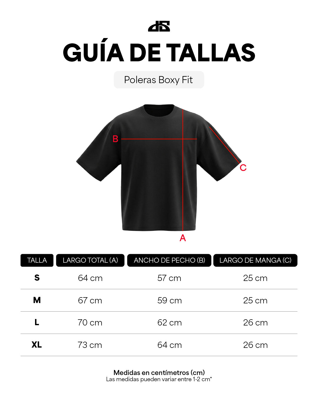 guía de tallas poleras boxy fit heavyweight - burdeo