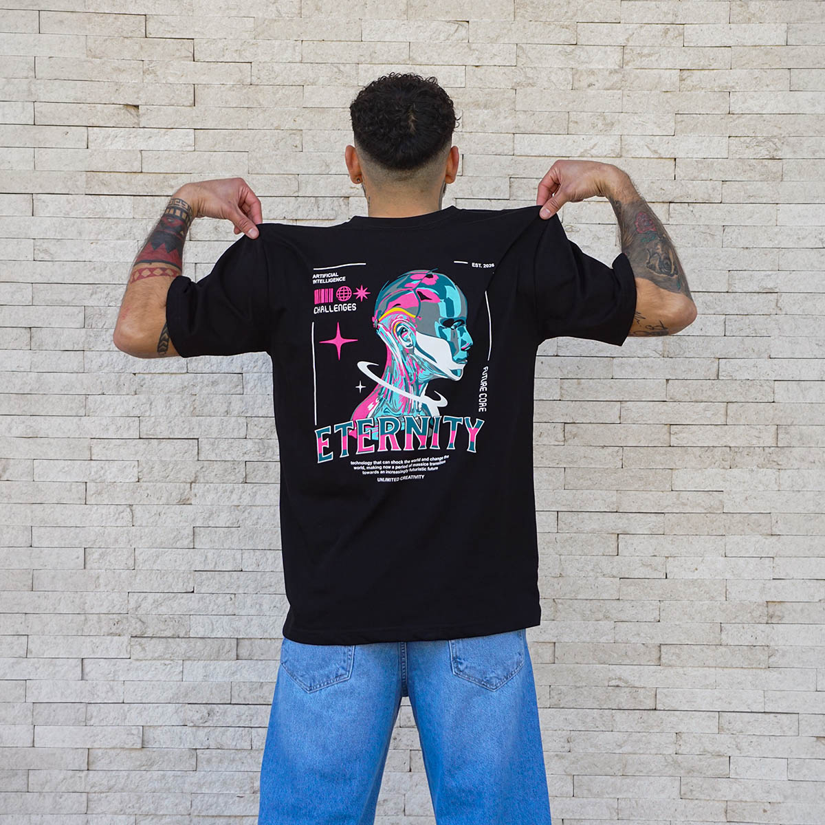 polera oversize eternity negra algodón hombre - vista espalda