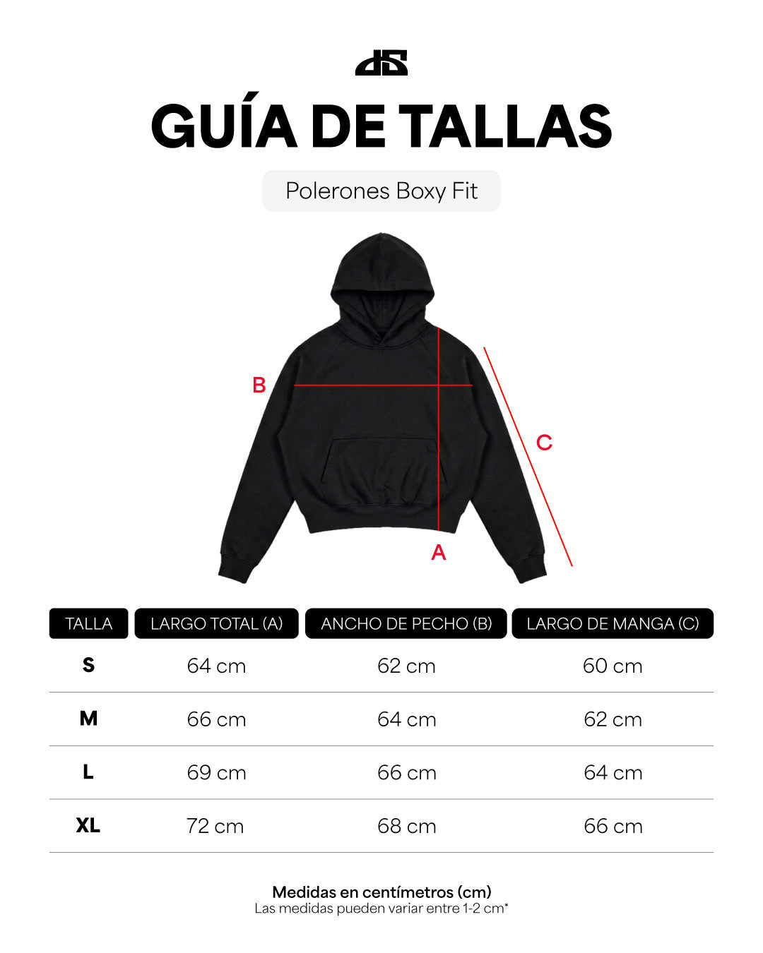 guía de tallas polerones boxy fit - café chocolate