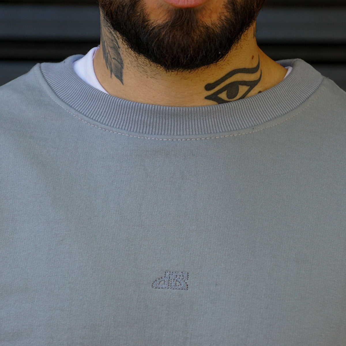 polerón oversize sin gorro gris plata - vista detalle cuello