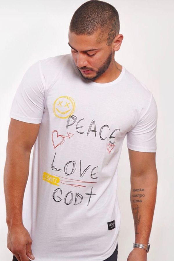 Polera Long Fit Peace love blanca Dsanti