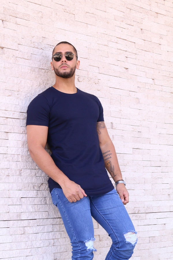 Polera Long Fit Clasic 096 Azul Acero Dsanti