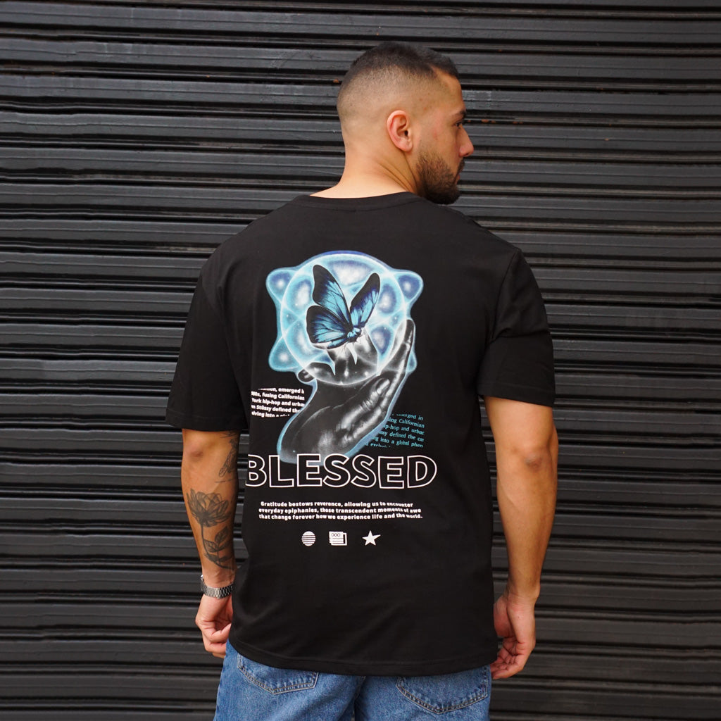 POLERA OVERSIZE BLESSED NEGRA HOMBRE ALGODÓN - VISTA PRINCIPAL