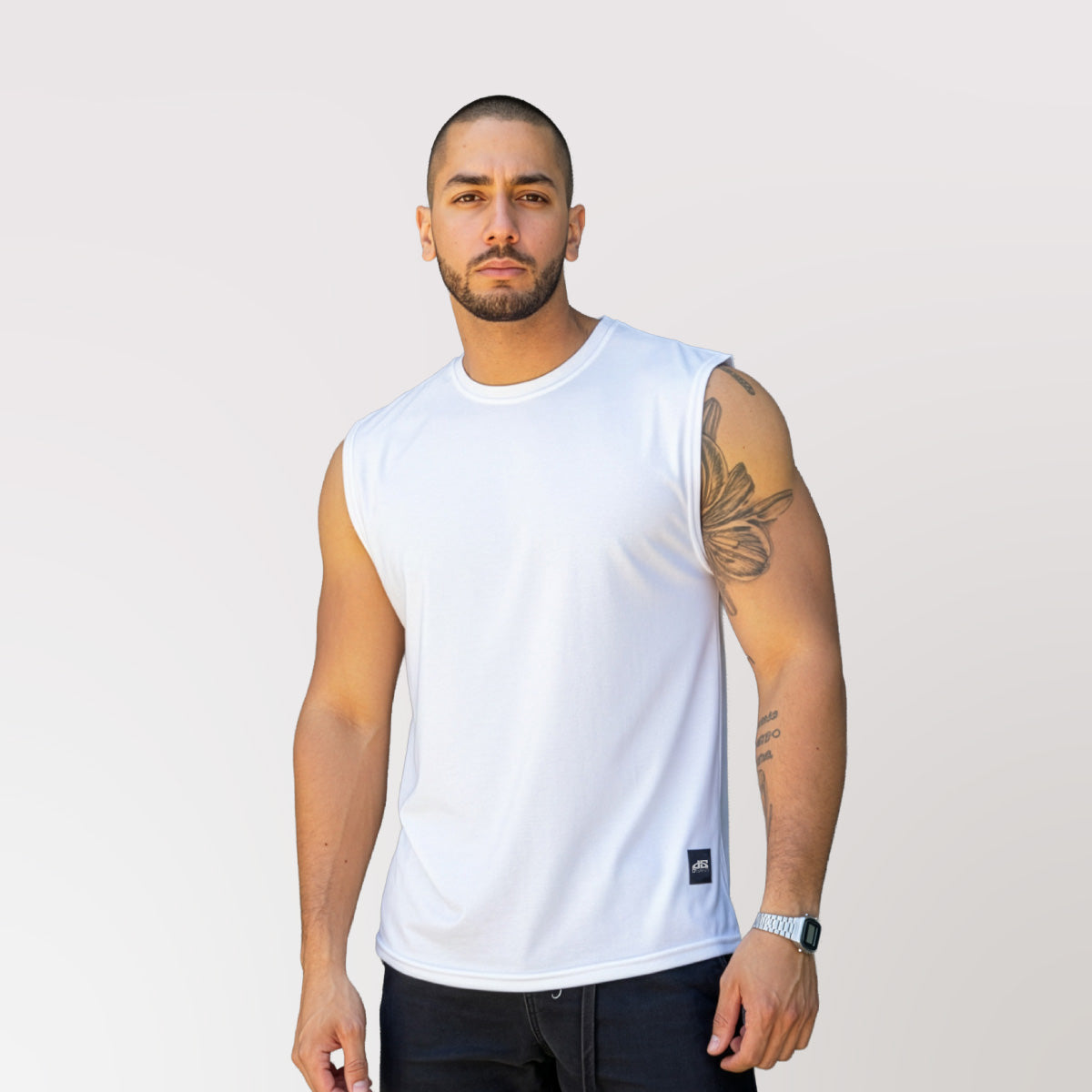 Polera Tank Top Fit Sin Mangas Blanca DSanti