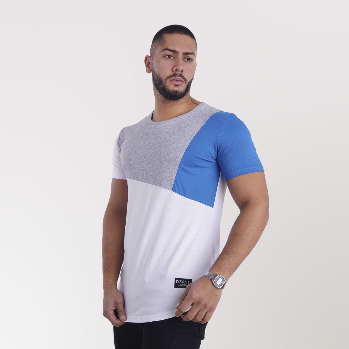 Polera Long Fit Tri Color Azul Gris DSanti
