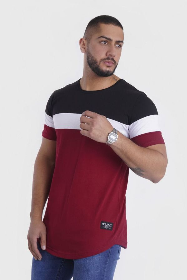 Polera Long Fit Tricolor Burdeo ( vino ) Dsanti