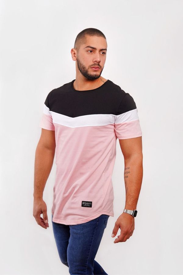 Polera Long Fit Tricolor Rosa Dsanti