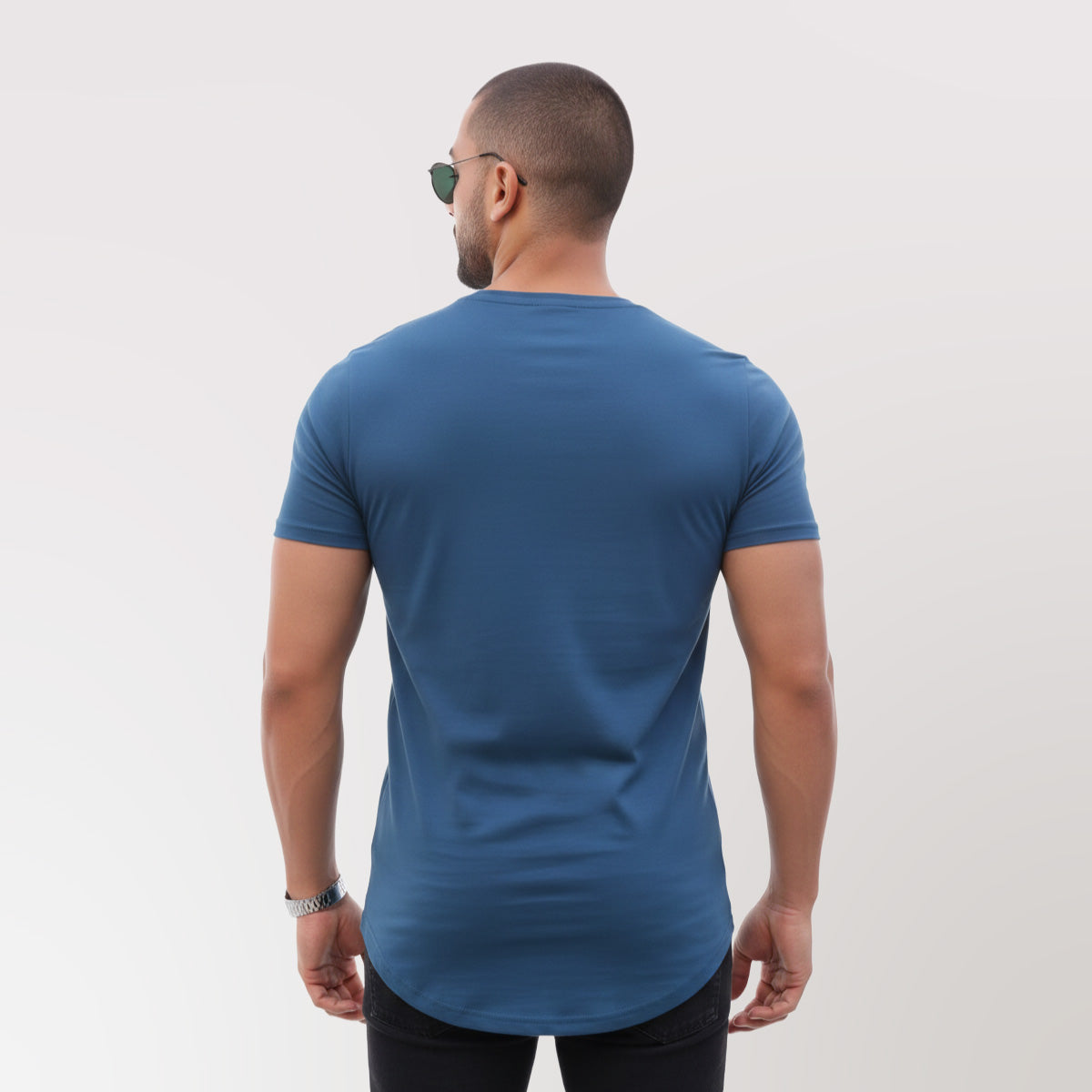Polera long fit azul petróleo Dsanti vista trasera