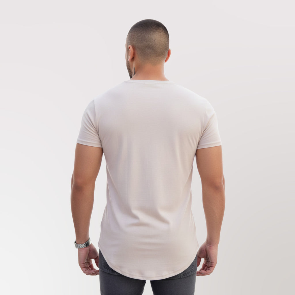 "Polera long fit beige Dsanti vista de espalda