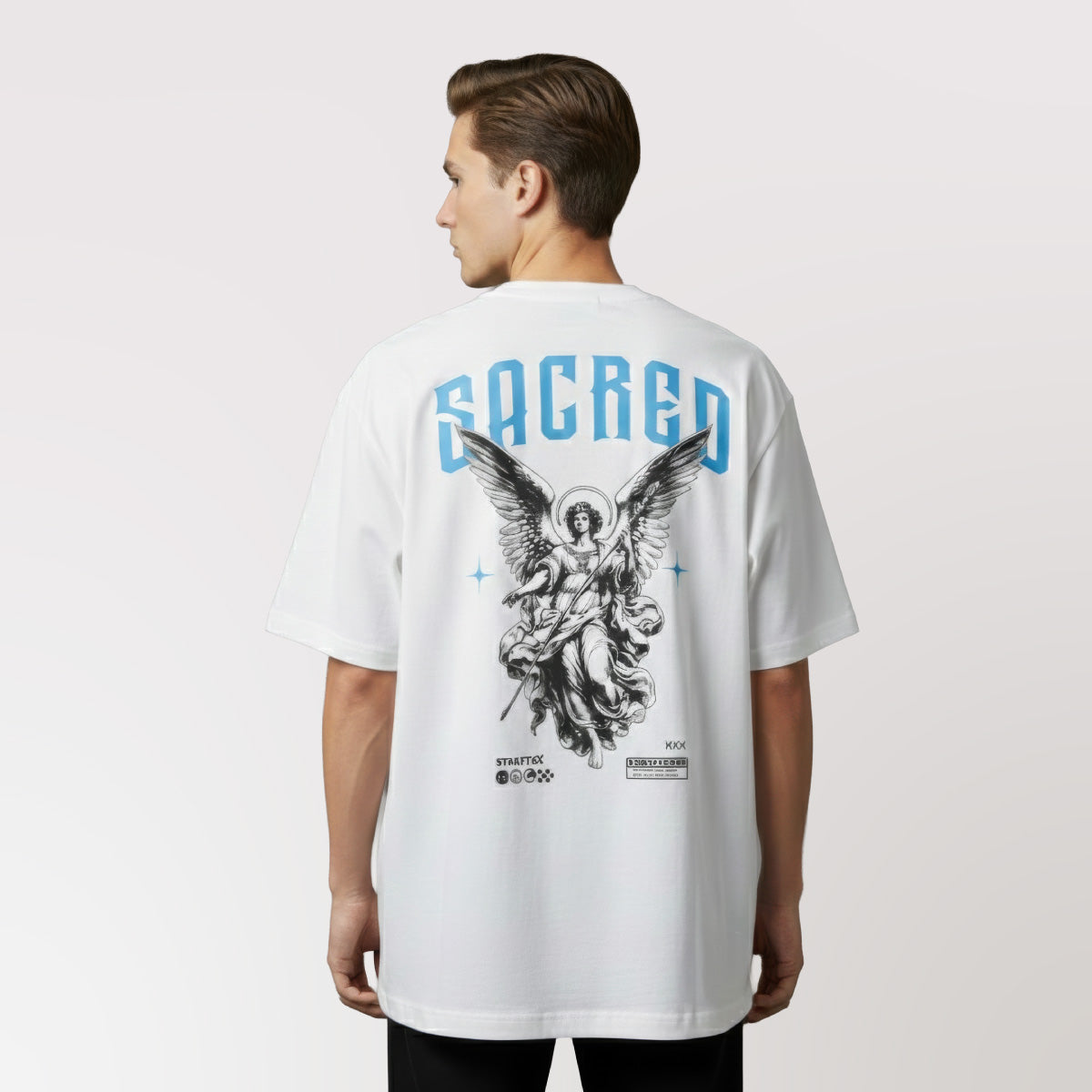 polera oversize sacred blanca algodon hombre - vista espalda